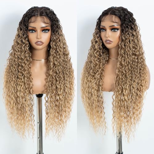 Style Icon Long Deep Curly Wave Lace Front Perücken für Frauen 76cm Ombre Brown Long Curly Synthetic T Part Lace Wig von Style Icon