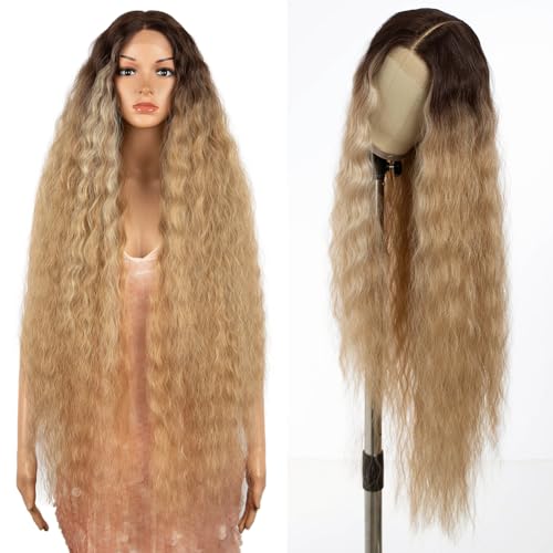 Style Icon Ombre Braun Super Lange Lace Front Perücke 104 cm Lockige T Part Hitzebeständige Faser für Damen von Style Icon