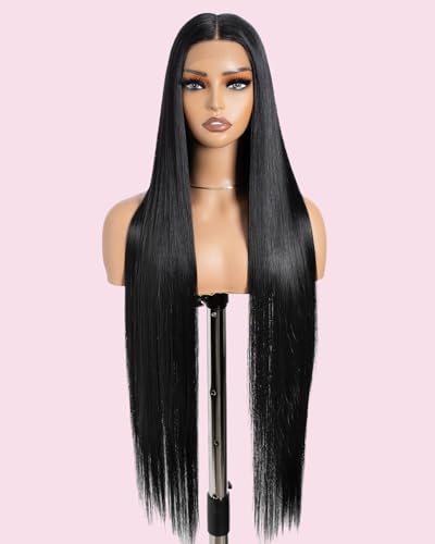Style Icon Perücke 38 Inches Super Long Straight Lace Front Wig for Women Synthetic Lace Front Wig Middle Part Lace Wig 150% Density (1B) von Style Icon