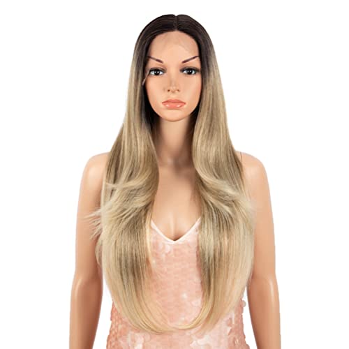 Style Icon Perücke Damen Perücke Braun Ombre Lace Front Wigs 71 cm glatt Kunsthaar Perücken mit Mittelscheitel synthetische Faser Straight von Style Icon