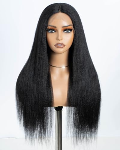 Style Icon Perücke Damen Perücke Schwarz Lace Front Wigs 60 cm glatt Kunsthaar Perücken mit Mittelscheitel synthetische Faser Filmansatz von Style Icon