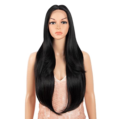Style Icon Perücke Damen Perücke Schwarz Lace Front Wigs 71 cm glatt Kunsthaar Perücken mit Mittelscheitel synthetische Faser Straight von Style Icon