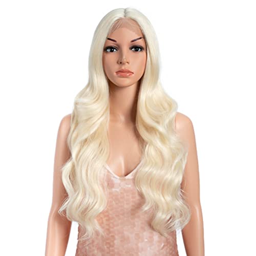 Style Icon Perücke Lace Front Wig Human Hair Quality Long Wavy Curly Synthetic Hair Wigs for Women 26 inches Heat Resistant Fiber 150% Density (Middle Part 26 Inch, 613) von Style Icon