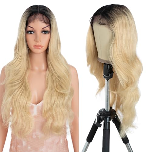 Style Icon Perücke Lace Front Wig Human Hair Quality Long Wavy Curly Synthetic Hair Wigs for Women 26 inches Heat Resistant Fiber 150% Density (Middle Part 26 Inch, RT4/86D) von Style Icon