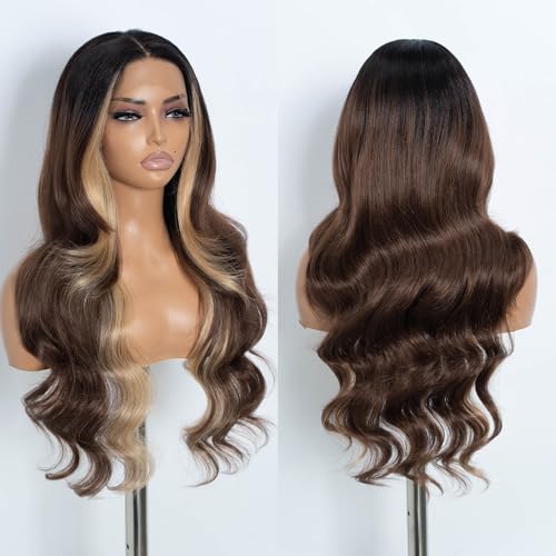 Style Icon Perücke Lace Front Wig Human Hair Quality Long Wavy Curly Synthetic Hair Wigs for Women 26 inches Heat Resistant Fiber 150% Density (Middle Part 26 Inch, TTOL4/30S/26J) von Style Icon