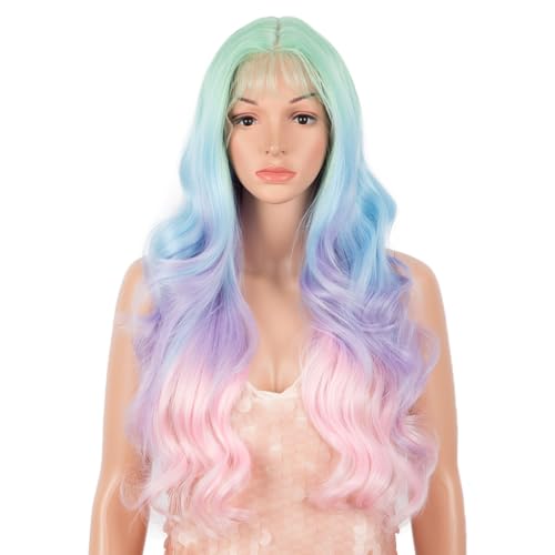 Style Icon Perücke Lace Front Wig Human Hair Quality Long Wavy Curly Synthetic Hair Wigs for Women 26 inches Heat Resistant Fiber 150% Density (Middle scalp Part 26 Inch, QT GNPK03) von Style Icon