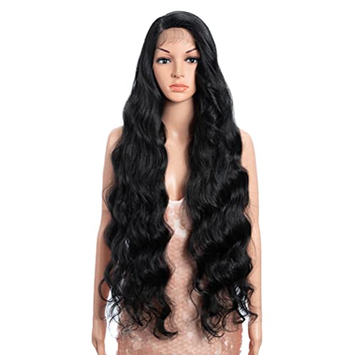 Style Icon Super Lange Schwarze lockige gewellte Perücken für Frauen 91cm Seite Teil Spitze Front Perücken Vorgezupft mit Babyhaar Synthetische Hochtemperatur-Faser von Style Icon
