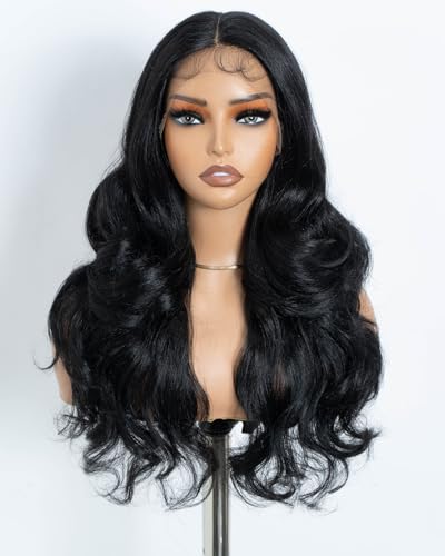 Style Icon Lange schwarze lockige Welle Perücke Synthetische Lace Front Perücke Big Fluffy Multi Layered Curls 21 Zoll 13x4x1 T Teil HD Lace Curly Perücke für Frauen (1B) von Style Icon