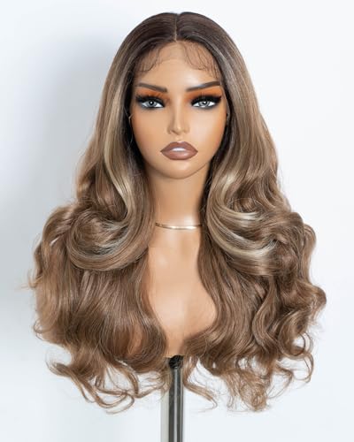 Style Icon Lang lockige Welle Synthetische Lace Front Perücke Fluffy Multi Layered Curls 21 Zoll 13x4x1 T Teil HD Lace Curly Perücke für Frauen (TTHL 6/23F/T12A/613X) von Style Icon