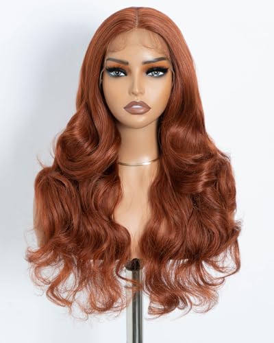 Style Icon Lang lockige Welle Synthetische Lace Front Perücke Fluffy Multi Layered Curls 21 Zoll Kupfer Rot 13x4x1 T Teil HD Lace Curly Perücke für Frauen (130T) von Style Icon
