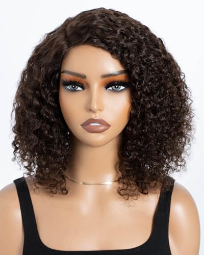 Style Icon Echthaar Perücke Short Curly Bob Wigs Human Hair Wear to Go Glueless Wig for Women 10 inch Deep Curly Bob Wigs Jerry Curly Bob Wig Non Lace Front (#4, side part) von Style Icon