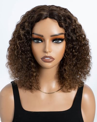 Style Icon Echthaar Perücke Short Curly Bob Wigs Human Hair Wear to Go Glueless Wig for Women 10 inch Deep Curly Bob Wigs Jerry Curly Bob Wig Non Lace Front (P4/30/27, middle part) von Style Icon