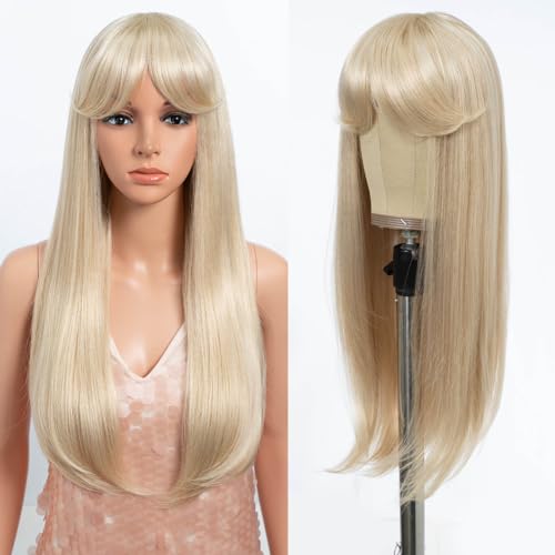 Style Icon Blonde Perücke mit Pony Lange Gerade Synthetische Haare Vorhang Pony Perücke für Frauen Täglich Party Gebrauch 23 Zoll (LINEN59) von Style Icon