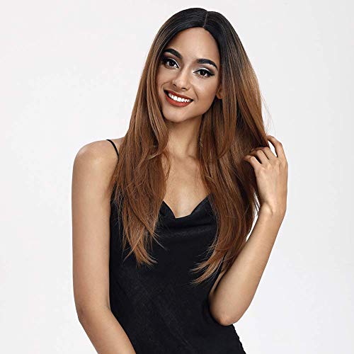 Style Icon Perücke mit Filmansatz 61cm Lace Front Wigs Ombre Brauen Perücken für Frauen Mittelscheitel lang glatt synthetische Perücken mit Babyhaar Kunstfaser synthetische Faser 130% Dichte von Style Icon