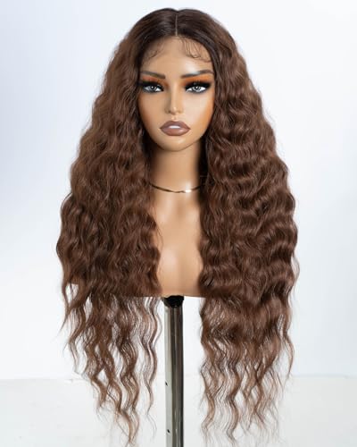Style Icon Perücke mit Filmansatz Super Lange Lace Front Wigs für Frauen Kunsthaar Wasserwelle Perücken mit Mittelscheitel Damen Wig 76cm Kunstfaser synthetische Faser (RT6/30) von Style Icon