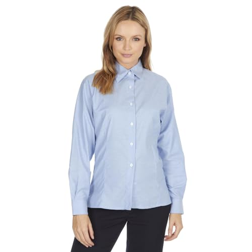 Damen Langarm-Blusen für Büro, Oxford-Hemd, Arbeit, formell, Smart-Top, klassische Passform, Knopfleiste, leicht zu bügeln, Größe 36-54, hellblau, 42 von Style It Up