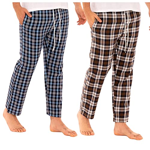 Herren 2er-Pack Loungehose Multipack Kariert Woven Pyjamas Casual Super Soft Cotton Elasticated Bottoms Sleepwear Pjs Nightwear, 2 Stück – Blau/Braun, XL von Style It Up