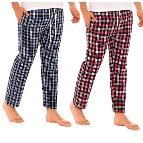 Herren 2er-Pack Loungehose Multipack Kariert Woven Pyjamas Casual Super Soft Cotton Elasticated Bottoms Sleepwear Pjs Nightwear, 2 Stück – Blau/Pink, M von Style It Up