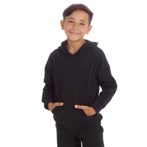 Kinder Jungen Mädchen Unisex Einfarbig Weich Fleece Hoodie Full Sleeve Overhead Taschen Casual Smart Simple Solid und Stilvolle Warme Strickjacke PE Sweatshirt Schule, Schwarz , 9 - 10 Jahre von Style It Up