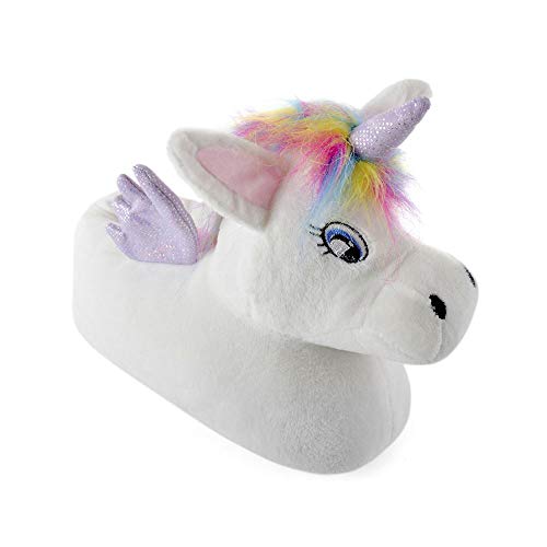 Kinder Mädchen Hausschuhe 3D Neuheit Plüsch Tier Einhorn Hase Warm Gemütlich Flauschig Geschenk, - 3D Weiß Lila Einhorn - Größe: 32 EU von Style It Up