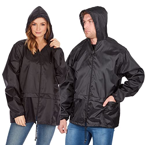 Modische Regenjacke, einfarbig, unisex, mit Kapuze, für Erwachsene Gr. M, Schwarz von Style It Up