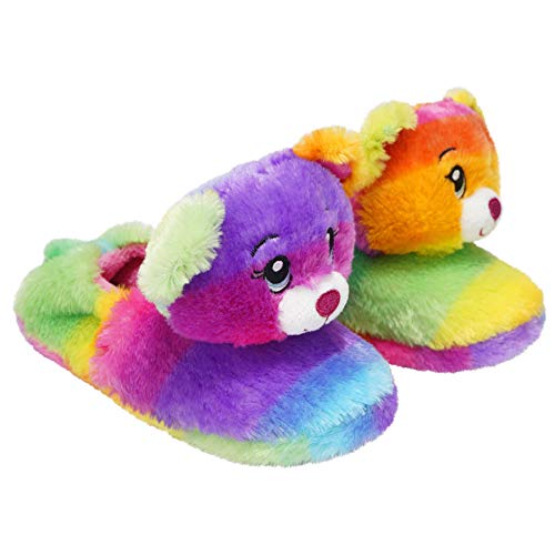 Style It Up Build A Bear Offizielle Kinder-Hausschuhe für Mädchen, Plüsch, Regenbogenfarben, Freunde, Einhorn, 3D, niedlich, Rainbow Friends Bär, 32 EU von Style It Up