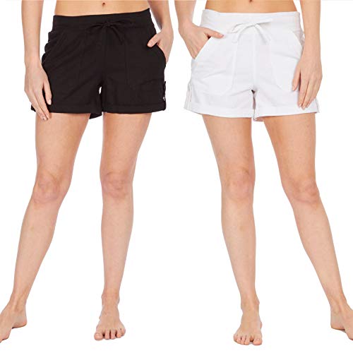 Style It Up Damen Leinen Shorts Hot Pants Sommer Freizeit Urlaub Strand Chino Cargo Gr. 40, Schwarz/Weiß - 2 Paar von Style It Up