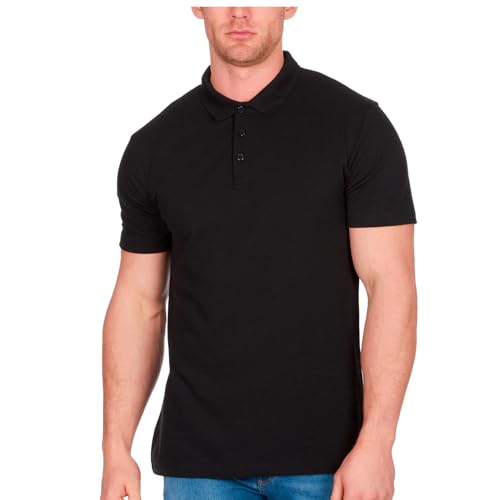 Style It Up Herren-Poloshirt, kurzärmelig, klassisch, einfarbig, sportlich, lässig, Golf, modisch, große und große Übergrößen, Schwarz , L von Style It Up