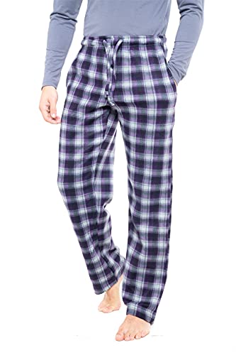 Style It Up Herren-Schlafanzug, Pyjama, Hose, Schottenkaro, einfarbig, weich, warm, Fleece, lila-grau, L von Style It Up