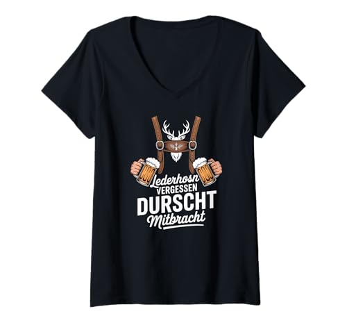 Damen LEDERHOSN VERGESSEN DURSCHT MITBRACHT T-Shirt mit V-Ausschnitt von Style Lederhosn Vergessen Durscht