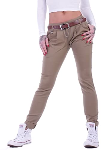 Chino Hose Damen Stoffhose Hüfthose Chinos Business Hosen Stretch Sexy Hüfthosen Straight Leg Gerader Schnitt Beige L 40 von Style-Station