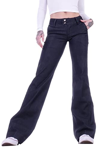 Damen Bootcut Hosen Hüftjeans Jeans Schlagjeans blau Schlag-Hose-n Damenjeans Damen-Hose-n Jeans-Hose-n Hüft-Hose-n Niedrige-r Leib-Höhe Bund Weite-m-s Bein Mega Großer Blau-e Gr Größe L 40 von Style-Station