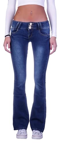 Damen Bootcut Hosen Hüftjeans Jeans Schlagjeans schwarz Schlag-Hose-n Damenjeans Damen-Hose-n Jeans-Hose-n Hüfthose Niedrige-r Leib-Höhe Bund Stretchjeans Stretch Dunkelblau-e Gr Größe S 36 von Style-Station