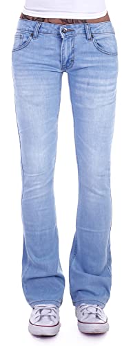 Damen Bootcut Hosen Hüftjeans Jeans Schlagjeans schwarz Schlag-Hose-n Damenjeans Damen-Hose-n Jeans-Hose-n Hüfthose Niedrige-r Leib-Höhe Bund Stretchjeans Stretch Flared Hellblau Gr Größe XXXL 46 von Style-Station