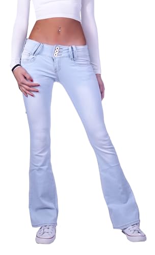 Damen Bootcut Hosen Hüftjeans Jeans Schlagjeans schwarz Schlag-Hose-n Damenjeans Damen-Hose-n Jeans-Hose-n Hüfthose Niedrige-r Leib-Höhe Bund Stretchjeans Stretch Hellblau-e Gr Größe M 38 von Style-Station