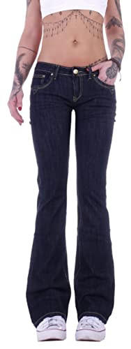 Damen Bootcut Hosen Hüftjeans Jeans Schlagjeans schwarz Schlag-Hose-n Damenjeans Damen-Hose-n Jeans-Hose-n Hüft-Hose-n Niedrige-r Leib-Höhe Bund Stretchjeans Stretch-Hose-n Mittelblau Gr Größe XS 34 von Style-Station