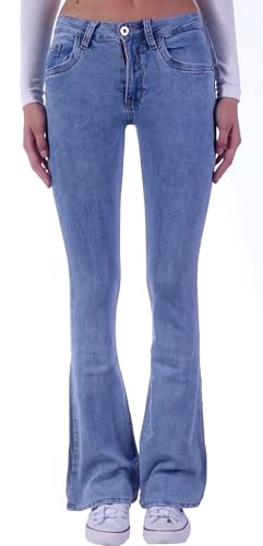 Damen Bootcut Hosen Hüftjeans Jeans Schlagjeans schwarz Schlag-Hose-n Damenjeans Damen-Hose-n Jeans-Hose-n Hüft-Hose-n Niedrige-r Leib-Höhe Bund Stretchjeans Stretch-Hose-n Mittelblau Gr Größe L 40 von Style-Station