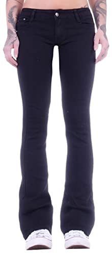 Damen Bootcut Hosen Hüftjeans Jeans Schlagjeans schwarz Schlag-Hose-n Damenjeans Damen-Hose-n Jeans-Hose-n Hüfthose Niedrige-r Leib-Höhe Bund Stretchjeans Stretch Flared Schwarz-e Gr Größe M 38 von Style-Station