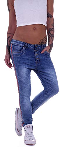 Damen Boyfriend Hose Hüftjeans Jeans Damenjeans blau Boyfriend-Hose-n Damen-Hose-n Jeans-Hose-n Baggyjeans Baggy-Hose-n Girlfriend Knopfleiste Niedrige-r Leib Bund Gr Größe Hell-Blau-e S 36 von Style-Station