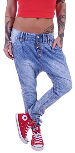 Damen Boyfriend Hose Hüftjeans Jeans Damenjeans blau Boyfriend-Hose-n Damen-Hose-n Jeans-Hose-n Baggyjeans Baggy-Hose-n Girlfriend Knopfleiste Niedrige-r Leib Bund Gr Größe Hell-Blau-e S 36… von Style-Station