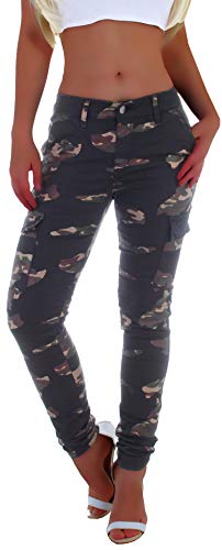 Damen Boyfriend Jeans Cargohose Cargo Hose Baggy Haremshose Chino XS 34 S 36 M 38 L 40 XL 42 (S 36, Army/Braun) gr größe size slim fit Hüftjeans hüfthose lang cargojeans tarn army camouflage armee von Style-Station