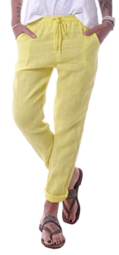 Damen Boyfriend Leinenhose verschidene Farben Sport-Hose-n Sommer-Hose-n Stoff-Hose-n Dünner Leicht-e-r Baumwoll-e Baumwoll-Hose-n Lang-e Leinen-Hose-n Leine-Hose-n Größe Gr 36 38 40 42 Gelb von Style-Station