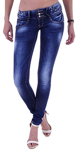 Damen Hüftjeans Röhrenjeans Skinny Jeans blau Damenjeans Damen-Hose-n Jeans-Hose-n Röhre-n Hüft-Hose-n Niedrig-e-r Sehr Leib-Höhe Bund Stretchjeans Stretch-Hose-n Denim Dunkel-blau-e Gr Größe XXS 32 von Style-Station