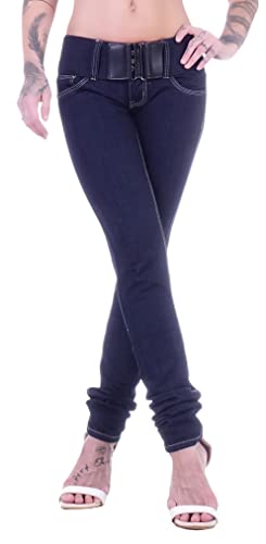 Damen Hüftjeans Röhrenjeans Skinny Jeans blau Damenjeans Damen-Hose-n Jeans-Hose-n Röhre-n Hüft-Hose-n Niedrig-e-r Sehr Leib-Höhe Bund Stretchjeans Stretch-Hose-n Denim Dunkel-blau-e Gr Größe XS 34 von Style-Station