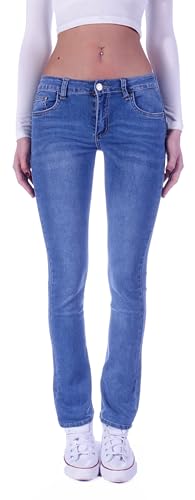 Damen Jeans Gerader Schnitt Straight Leg Hüftjeans Low Waist Blau Batik Damen-Hose-n Jeans-Hose-n Hüft-Hose-n Niedrige-r Leib-Höhe Bund Stretchjeans Stretch-Hose-n Denim Gr Größe Blau-e tief-e L 40 von Style-Station