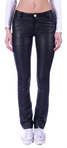 Damen Jeans Gerader Schnitt Straight Leg Hüftjeans Low Waist Blau Batik Hose Niedrige Leibhöhe Bund Stretchjeans Denim Größe Kunst-Leder S 36 von Style-Station