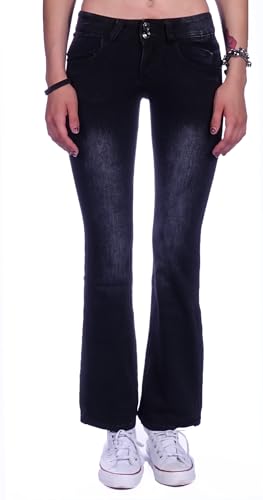 Damen Jeans Gerader Schnitt Straight Leg Hüftjeans Low Waist Blau Batik Damen-Hose-n Jeans-Hose-n Hüft-Hose-n Niedrige-r Leib-Höhe Bund Stretchjeans Stretch-Hose-n Denim Gr Schwarz XS 34 von Style-Station