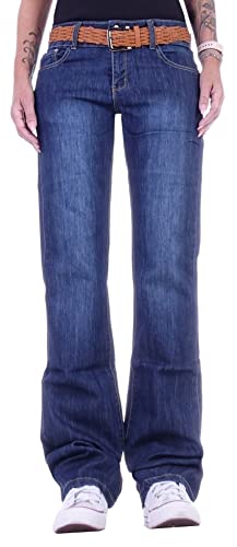 Damen Jeans Gerader Schnitt Straight Leg Hüftjeans Low Waist Damen-Hose-n Jeans-Hose-n Hüft-Hose-n Niedrige-r Leib-Höhe Bund Große Gr Größe-n Big Size Übergröße-n Blau-e 3XL 46 von Style-Station
