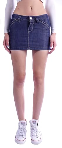 Damen Jeans Minirock Rock Blau Tiefsitzend Jeansrock blau-er Mini-Röcke Jeansröcke kurz-er Damen-Röcke Jean-Mini Damenrock Low Waist Rise Denim eng-er gr größe Size Dunkelblau-er S 36 von Style-Station