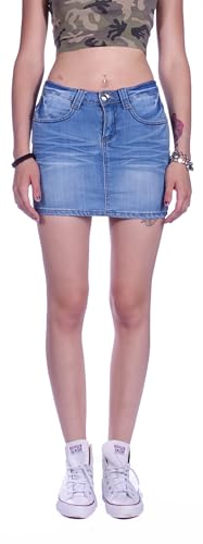 Damen Jeans Minirock Rock Blau Tiefsitzend Jeansrock blau-er Mini-Röcke Jeansröcke kurz-er Damen-Röcke Jean-Mini Damenrock Low Waist Rise Denim eng-er gr größe Size Hellblau 38 von Style-Station